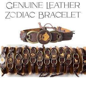 New Genuine Leather and Metal Zodiac / Astrology Cuff Bracelet